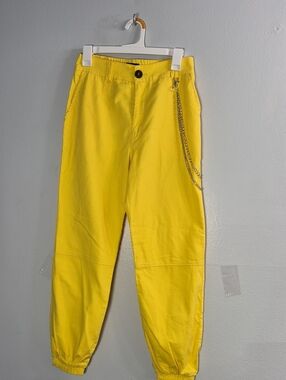 Men's Bright Yellow Jogger Pants with Chain Detail